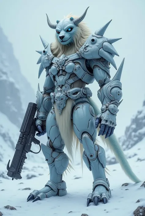 A humanoid animal, with weapons, in the (snow), the most famous animal from (Antarctica), (Felicidade bizarra).