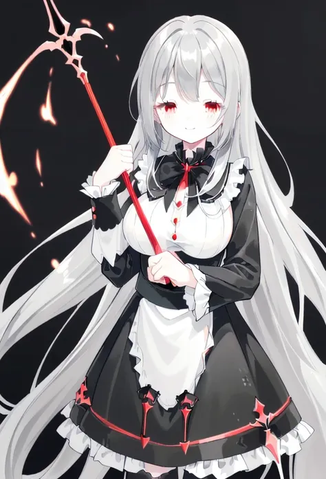 black gothic lolita 　　 black hair long　smile, 
Red eyes,  very long hair,  close your mouth,  accessories with gray hair,  closed eyes, リボンヘア accessories with gray hair,  high definition , accurate,  best quality,  high definition model with a long spear, ...