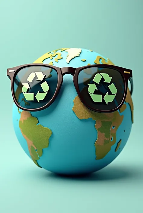 Earth wears sunglasses in recycle symbol