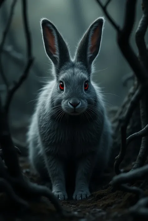 Wild gray rabbit with red eyes