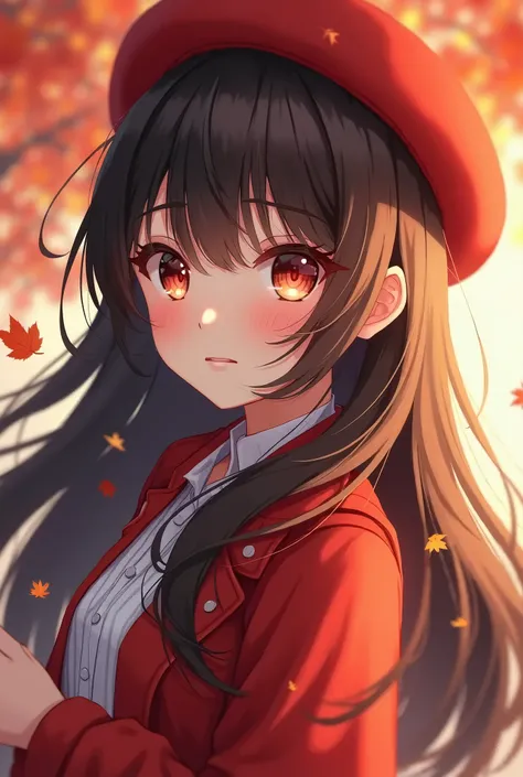 anime girl with long hair wearing a red hat and red jacket, beautiful anime portrait, 🍁 cute, beautiful anime girl, anime visual of a cute girl, ilya kuvshinov with long hair, anime girl with long hair, attractive anime girl, portrait anime girl, pretty an...