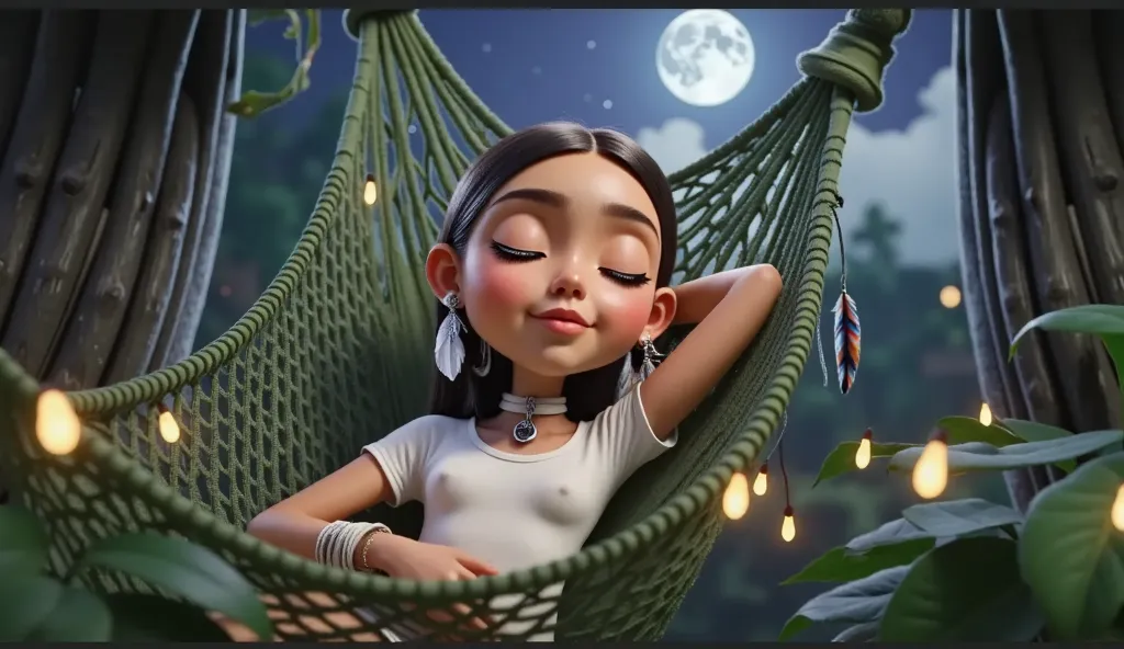 inspired by a high-resolution, high-quality 3d film by disney pixar, create the image of a brazilian indian girl with straight, ...