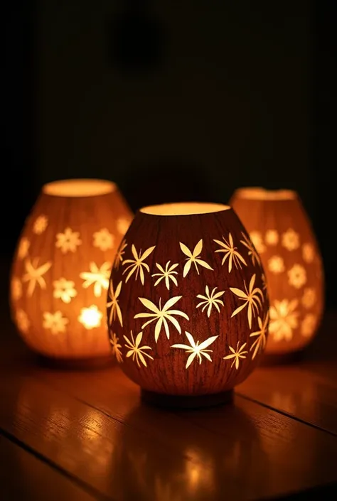 Decorative lamps carved from coconut shells