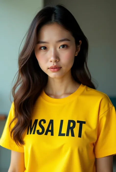 an Asian model woman use yelow T-shirt that written "MSA LRT"