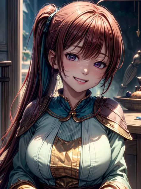 extremely detailed cg unity 8k wallpaper, beautiful paintings, (( dark red hair 、 left side ponytail )), (( close your eyes and ...