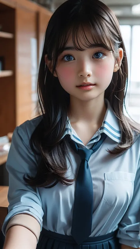 one  girl,Beautiful breasts、  Brown Eyes , (( gal hairstyle))、 girl, (Eyes and facial details:1.0)、uniform