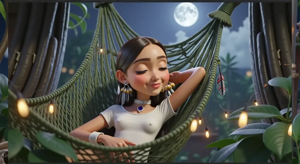 inspired by a high-resolution, high-quality 3d film by disney pixar, create the image of a brazilian indian girl with straight, ...