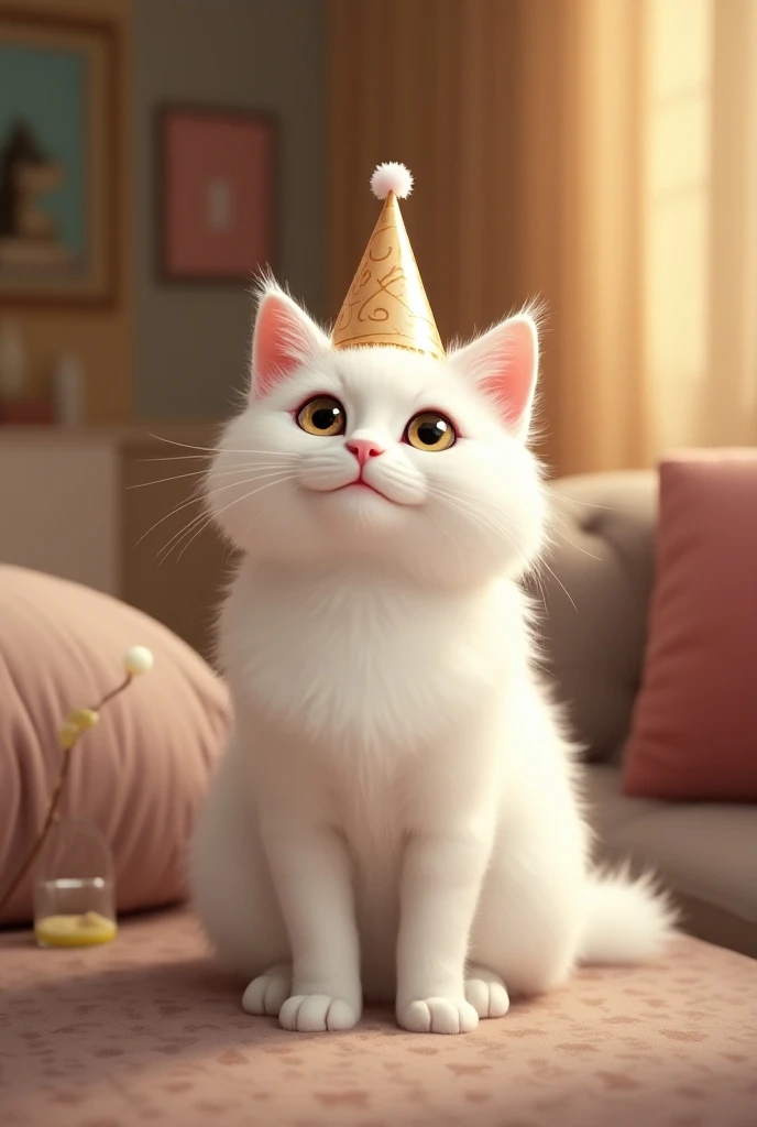 White cat celebrating birthday 