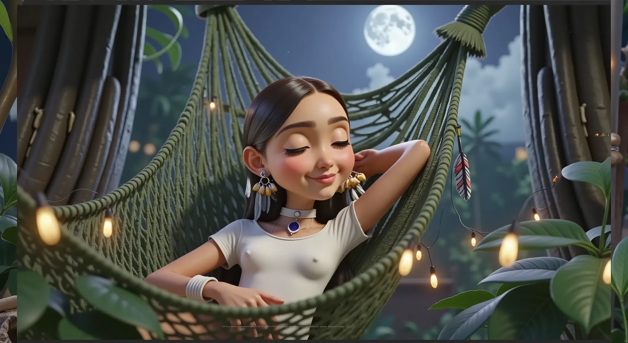 inspired by a high-resolution, high-quality 3d film by disney pixar, create the image of a brazilian indian girl with straight, ...