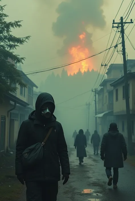 Peoples sick, wearing mask, haze, The forest is on fire because humans have fire, residential area