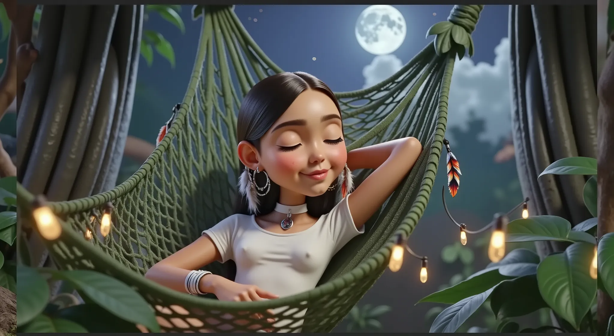 inspired by a high-resolution, high-quality 3d film by disney pixar, create the image of a brazilian indian girl with straight, ...