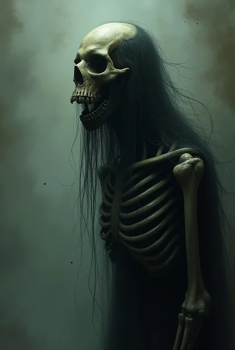 Skeleton, long, pointed nose, long hair 