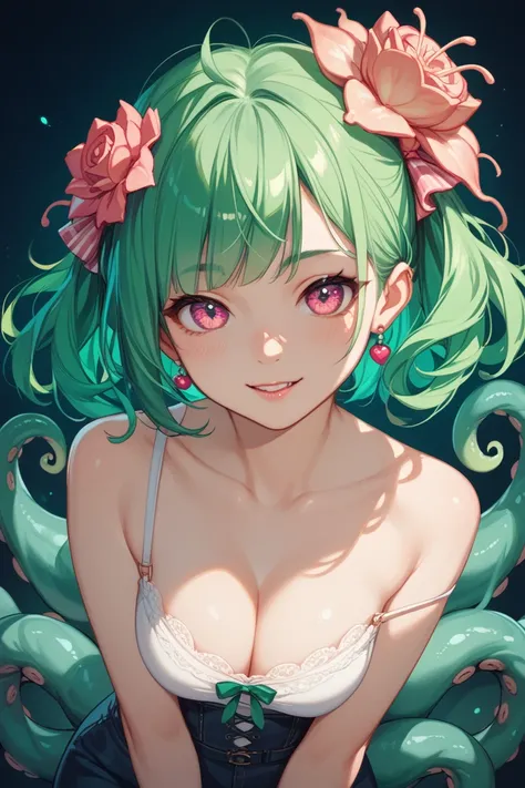  1 girl、Vibrant、cute、Green Hair、front、Cthulhu