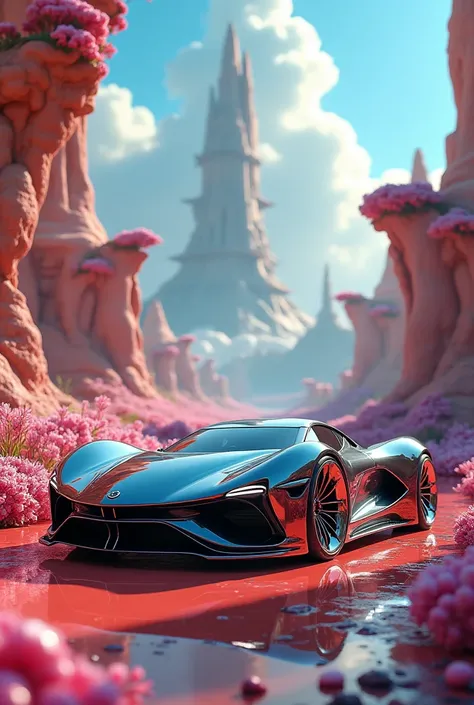 cars, 8k quality best quality and luxury with a flashy background and as if the screen had come out super realistic the car and the background is very flashy and imaginary and the landscape bursting 