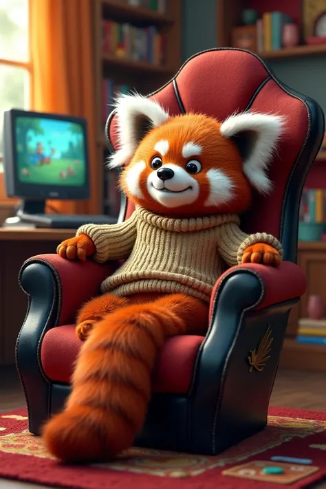 Red panda in a Disney version gamer chair 