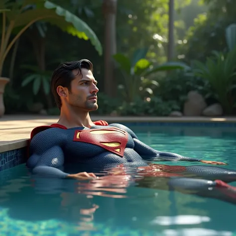 Superman, in a pool, realistic, concept art, 4k