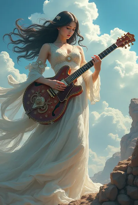 Giantess woman  play guitar  anime 