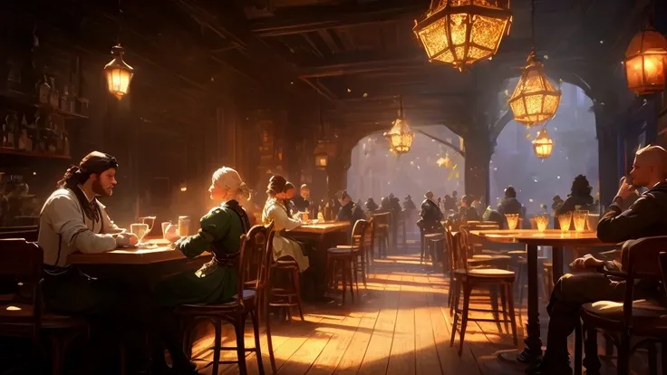  inspired by Carl Spitzweg {x} There is a bar with lots of chairs and tables,  cozy cafe background ,  concept art stunning atmosphere, relaxing  concept art, Detailed lighting and textures ,  Unreal Engine  ;  romantic theme,  Dramatic Lighting .  concept...