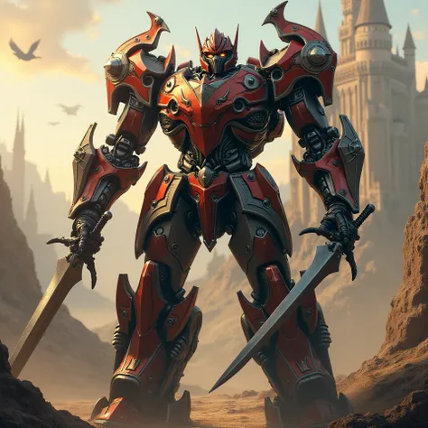 Creat the transformer but born in the age of the knight and he has two blade