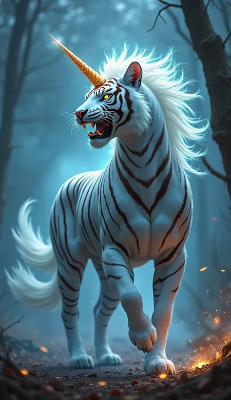 **Hybrid Fusion Prompt: Unicorn and Tiger Crossing (Angry War Roar Mood)**

Imagine a powerful and majestic hybrid creature born from the fusion of a **unicorn** and a **tiger**, blending the mystical grace of the unicorn with the primal ferocity of the ti...