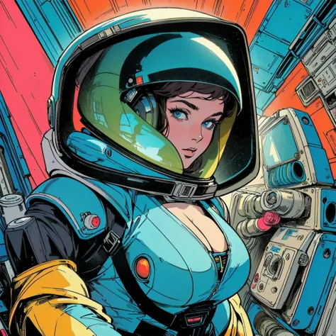 ((( Best Quality Masterpiece ))),(Lonely Goddess),(spacesuit that emphasizes cleavage ),((( 70s and 80s space thriller movie posters))),( American Comics ),((( retro vintage style ))),Overwhelmingly complex depiction,Absolute machine group background, futu...