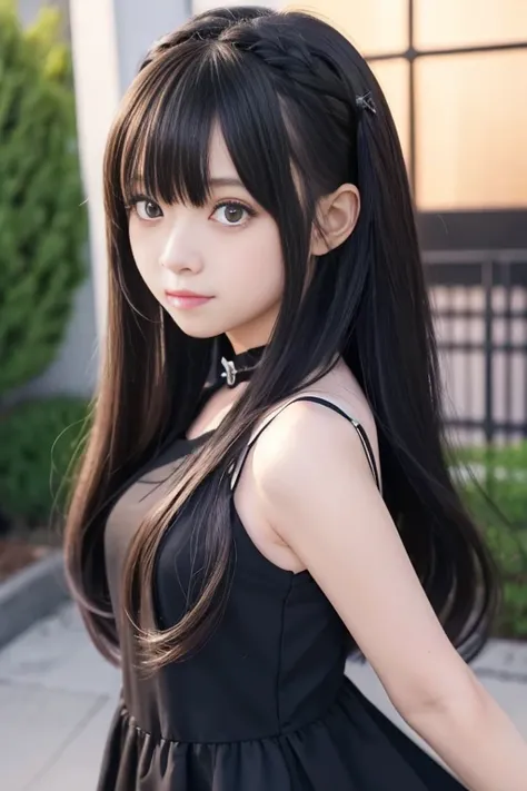   anime girl  with long hair and a black dress posing for a picture, Sayori,  cute girl anime visual,   Anime Moe Art Style , Loli Dress,   anime girl  weaAlsog a black dress, pretty   anime girl , (  anime girl ), cute   anime girl ,   cute anime wife wea...