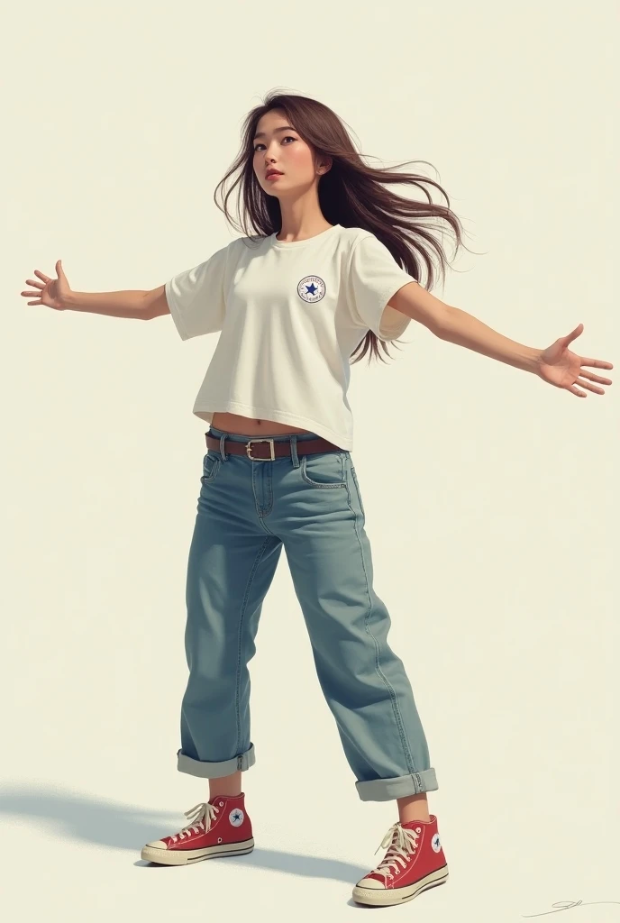 Japanese women casual t-shirts

Ｘ shape with both hands and feet wide open、CONVERSE t-shirt with both hands and feet wide open, Japanese woman, brown hair, long hair, restrained hands