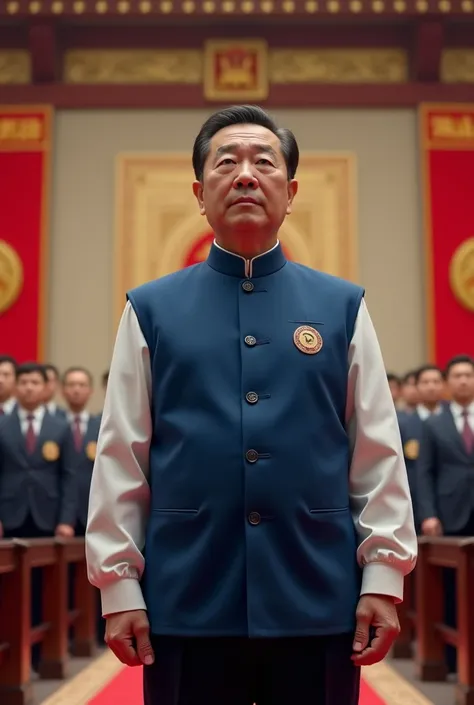 KOREAN REN AT AN ELECTION CEREMONY WEARING INTENSE BLUE VESTS