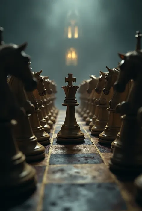  Creates a powerful image, Alluding to a chess battle, Where the pieces capture the king