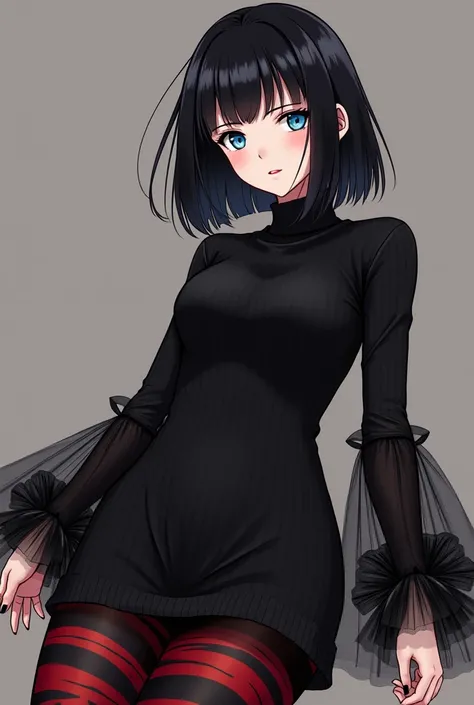 Anime. Mavis is a beautiful young vampire woman with a slim-yet-curvy figure, small fangs, pale-fair skin, light blue eyes framed by long dark lashes and silky black hair kept into a sleek flipped-out bob with V-shaped bangs. She also wore black lipstick, ...