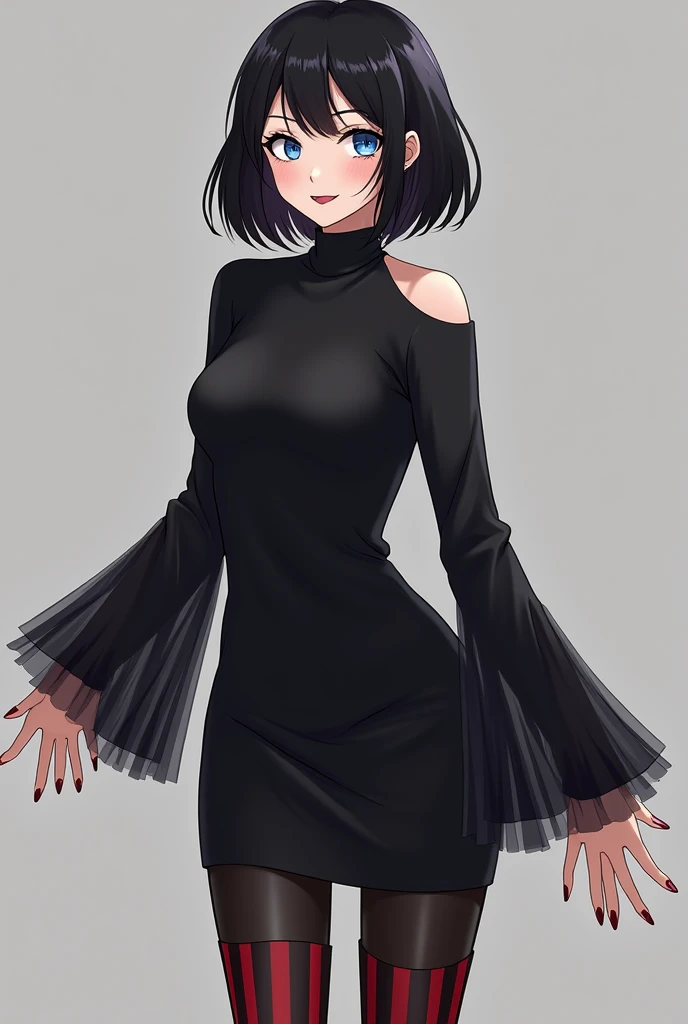 Anime. Mavis is a beautiful young vampire woman with a slim-yet-curvy figure, small fangs, pale-fair skin, light blue eyes framed by long dark lashes and silky black hair kept into a flipped-out bob with V-shaped bangs. She also wore black lipstick, nail p...