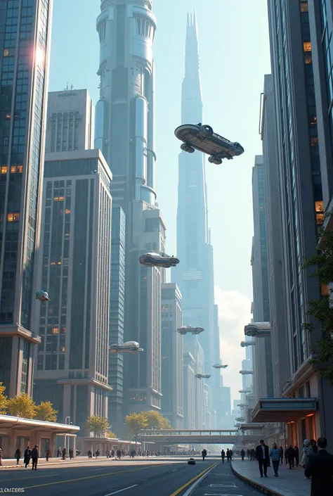 A country filled with TALL BUILDINGS with advanced technology and filled with many robots that replace humans position and many advanced vehicles (advanced flying cars).