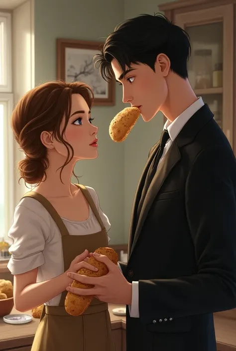 

 a man and a woman.  The woman is wearing an apron and holding a roll of bread.
white pele, thin,  download very light brown eyes,  light brown hair , wavy, at waist height,  has some freckles and spots on her face  (Outstanding Feature). 

 the man is i...