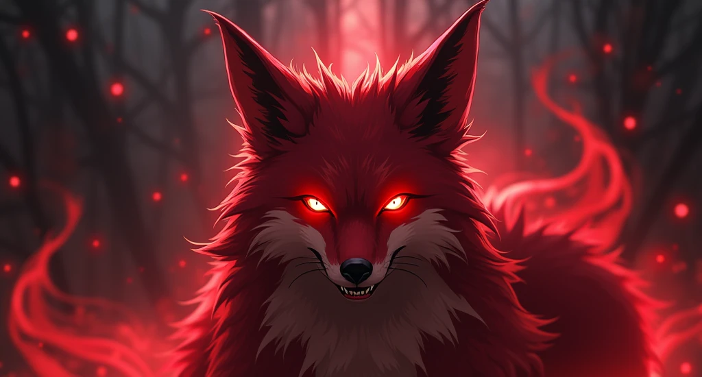 evil fox with red eyes in anime