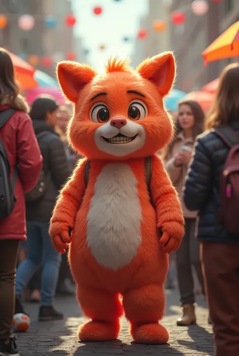 A person wearing a furry suit  , is in the crowd