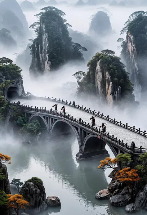 Ancient Bridge in the Fog, by Sun Xie and Hu Zaobin and Bian Lian.
best quality, masterpiece, intricate details, ultra-detailed