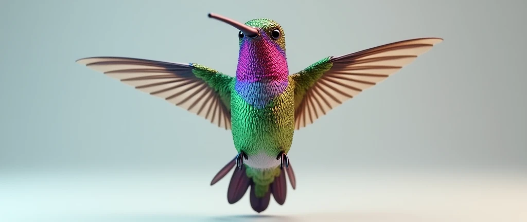 Create a 3D hummingbird seen from the front 