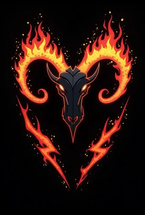 Aries logo in anime-style symbol version with 2D artistic fire details for eyeless tattoo in white, black and red