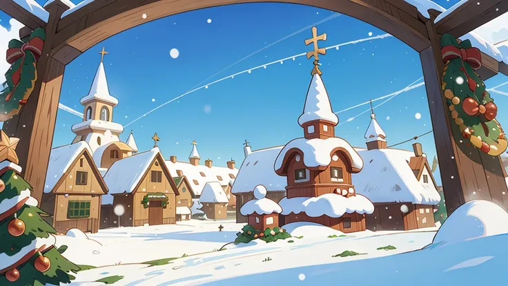 cobertura de neve, in a panoramic view, frente , studio ghibli christmas