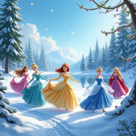 Winter season with its main features with Disney princesses