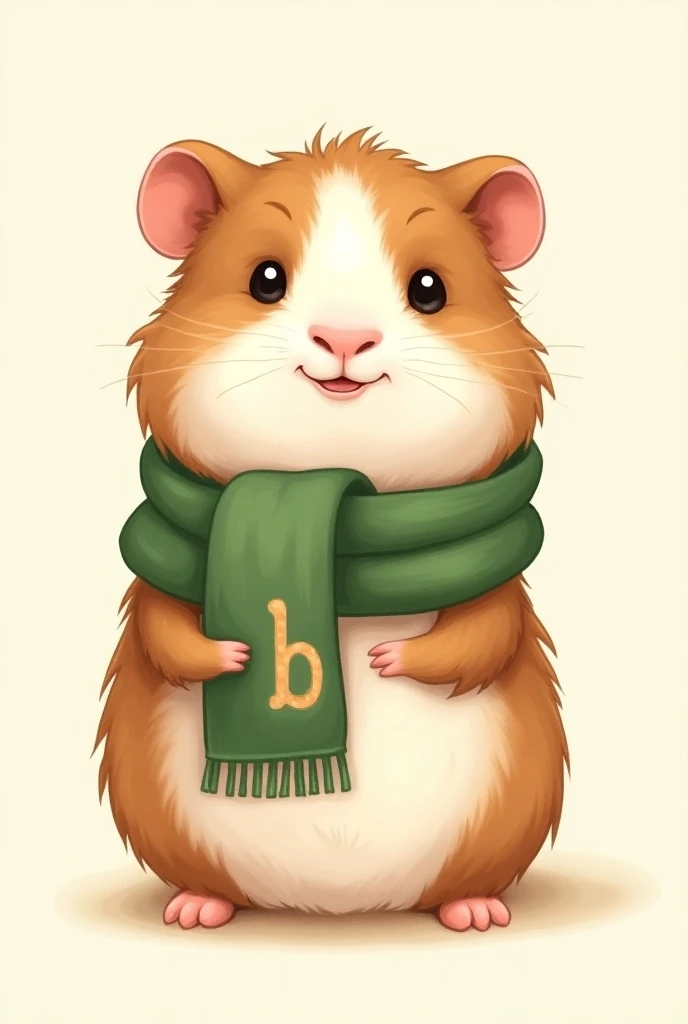 A drawing of a super cute guinea pig wearing a green scarf with the letter "b"