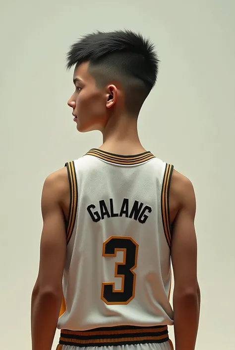 A teen basketball player with no face, tanned skin, 16 guard with taper hair cut and with jersey number 3 and "Galang" as his jersey surname.