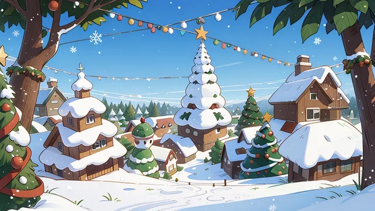 cobertura de neve, in a panoramic view, frente , studio ghibli christmas