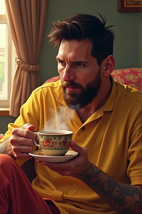 Messi drinking chai