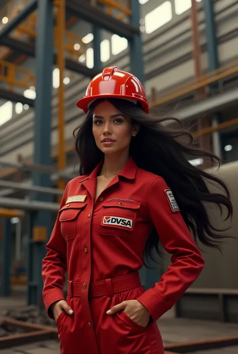   Creates an animated image of a beautiful woman inspired by Pocahontas  .  She has a lot of time, dark hair that flows smoothly  .  She is dressed in a red mechanics panties bearing the PDVSA logo  (Petrleos de Venezuela  , S.a.) in the chest. In his head...