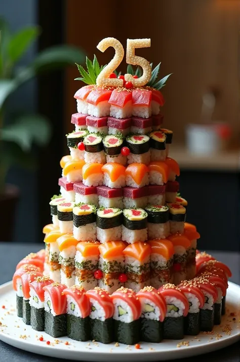 25th birthday cake made of sushi roll