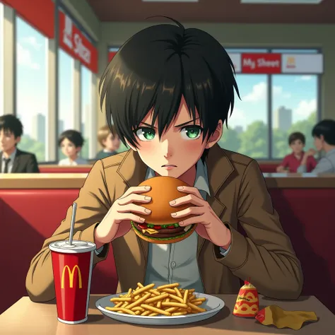 Eren Yeager comendo lanche no McDonalds 