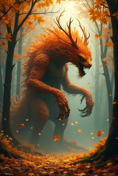 Generate an autumn monster along with winter and summer