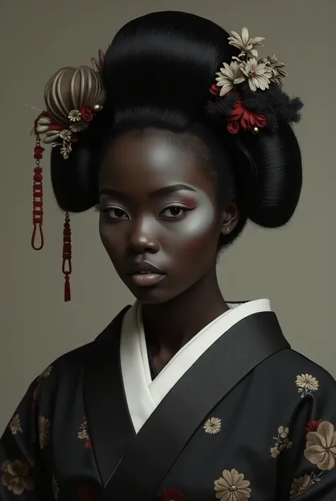 black geisha，African ，Dark black skin，Whitening the face， Geisha Makeup 