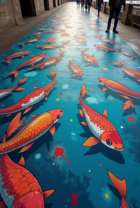 Create a fish floor design for a graffiti type seaport 
